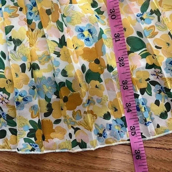 [L]Joie yellow Floral Maxi Lined Pleated Pull On Skirt  with Waist Belt - Picture 8 of 10